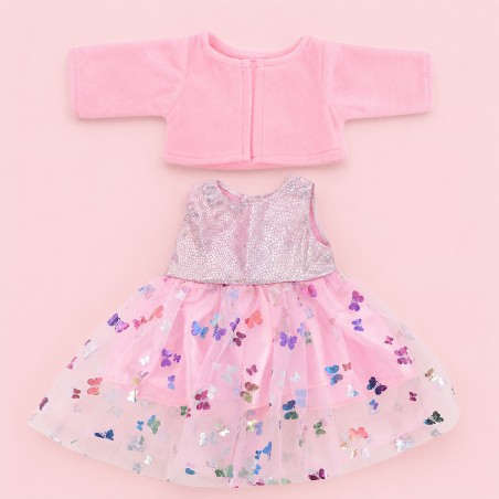 Fonkelende Vlinderjurk Roze met Fluwelen Bolero voor Pop van 45 cm
